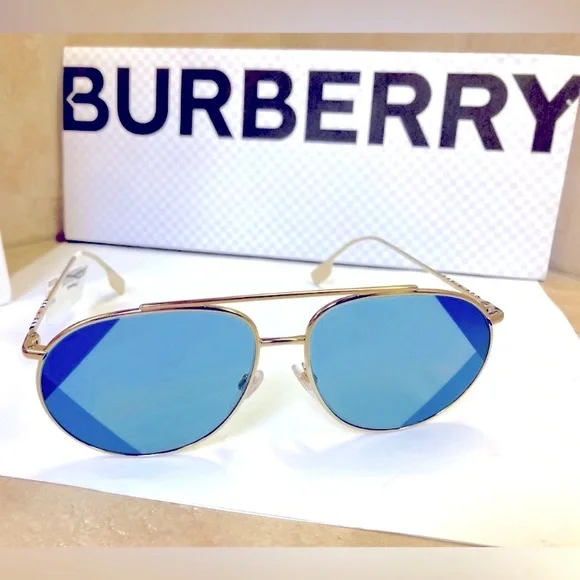 Burberry Gold with Blue lenses Sunglasses Burberry Sunglasses Helena B4371 4086/80 Clear Baby Blue  main image 4